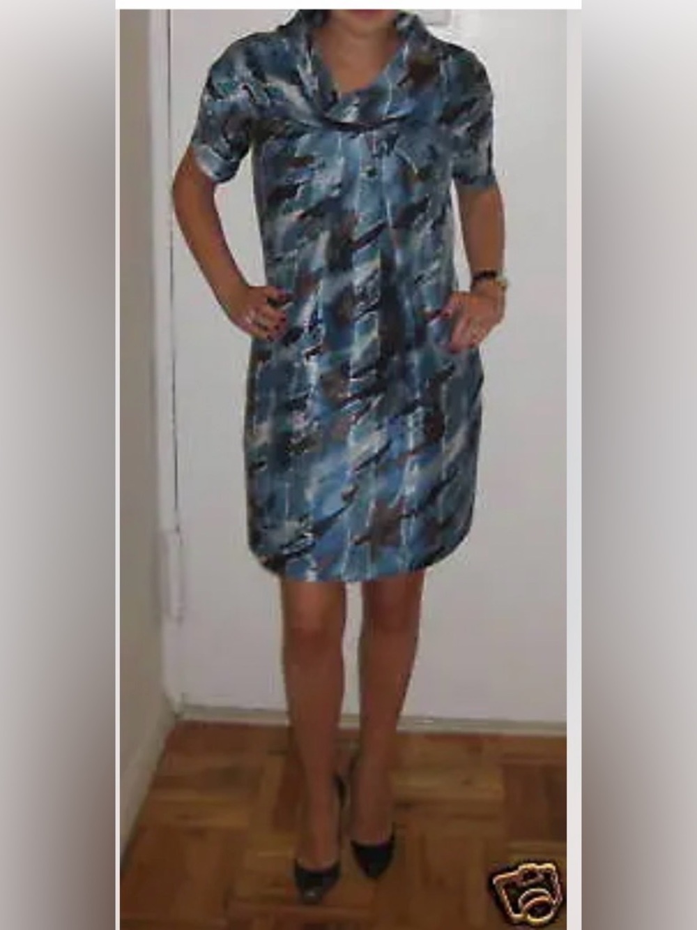 NWT MOSCHINO Vintage Blue Silk Shift Dress -US 4 / 38